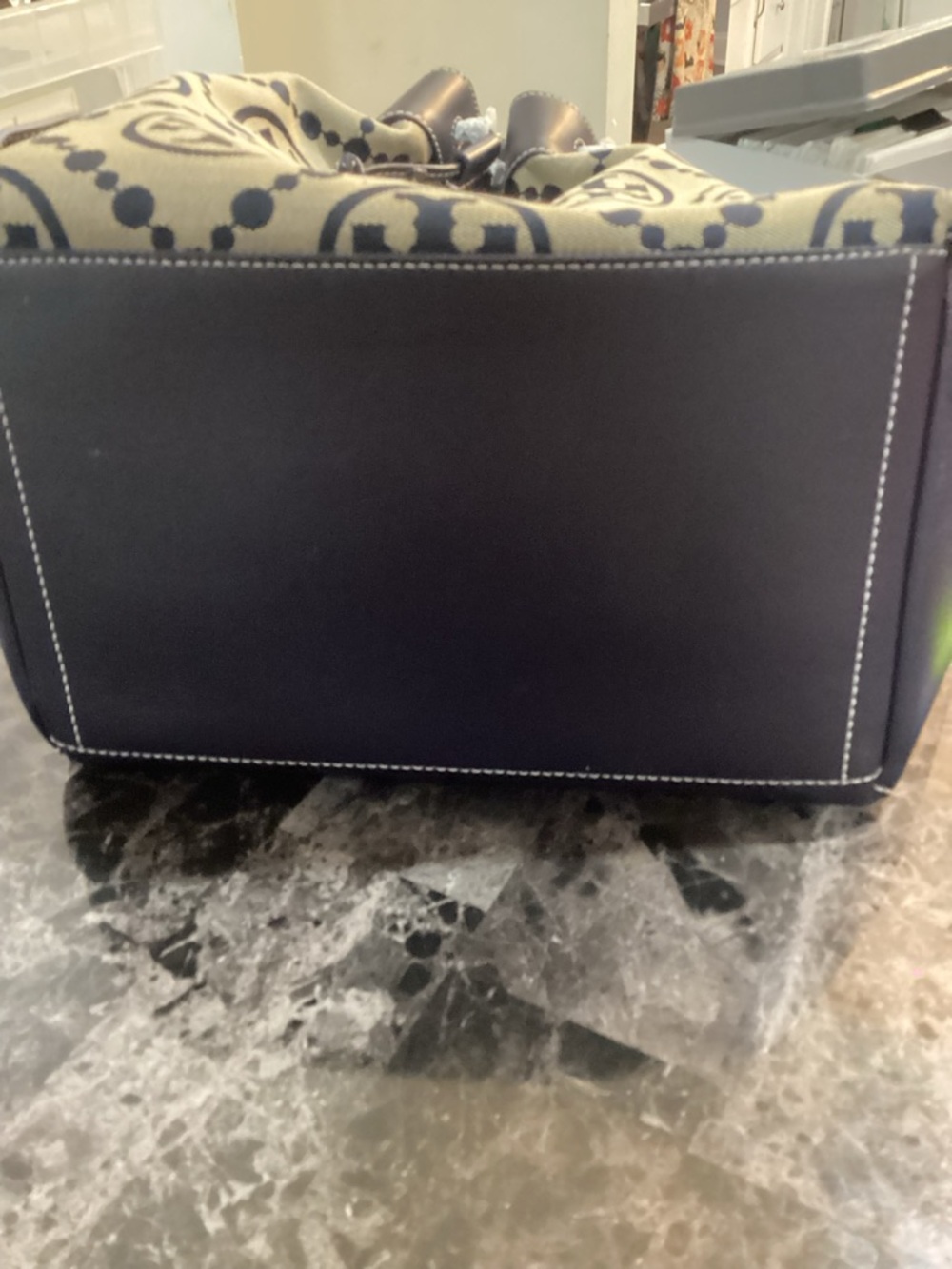 Tory Burch Navy and Cream Logo Drawstring Tote - Picture 2 of 8